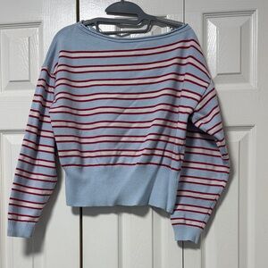 Forever 21 Light Blue Off-Shoulder Sweater with Red Stripes